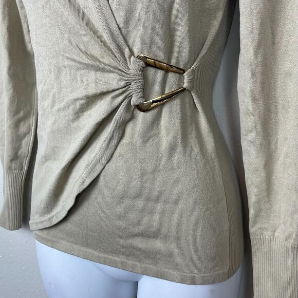 Cache Y2K Tan Knit Surplice Top Gold Buckle Long Sleeve Size S Festival Vintage - Picture 5 of 5